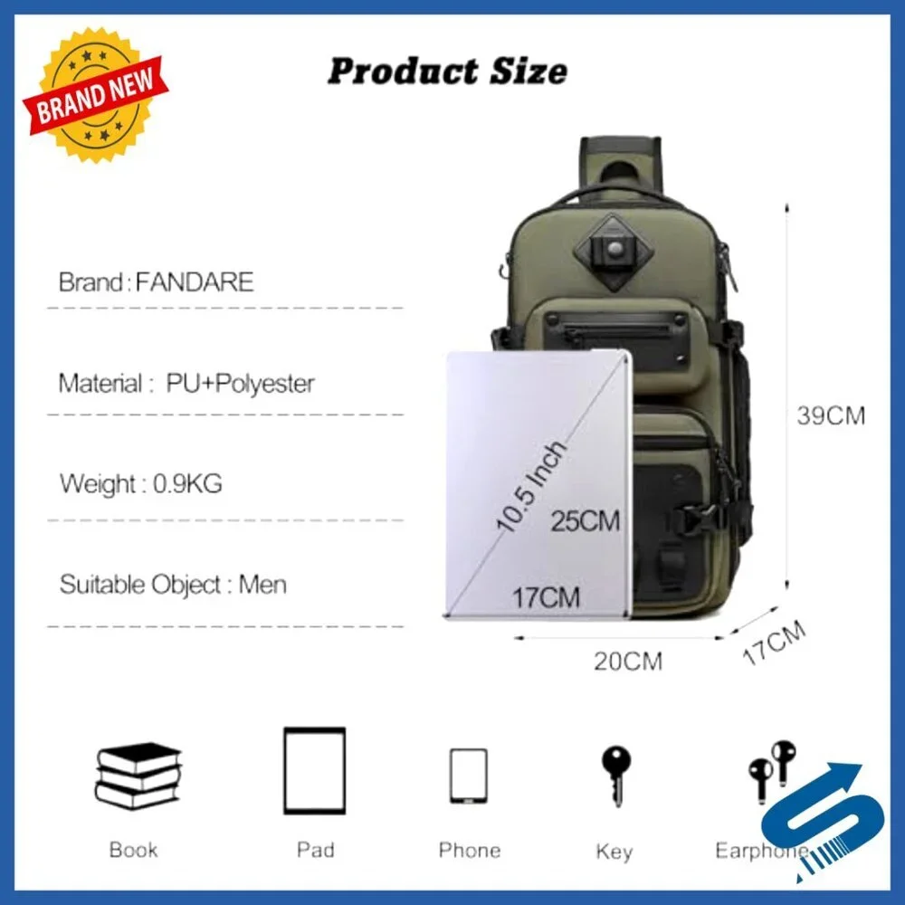 Tactical Sling Backpack with Tripod Holder, Waterproof, Fits 10.5